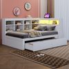 Massivholzsofa 90*200 cm, Mit Ablagefächern, Bett mit USB- und Steckdose mit LED-Leiste, Mit Regalen und Ablagefächern, Viel Stauraum, Multifunktionales Einzelholzbett, Weiß Bild 3