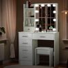 Schminktisch LED-Beleuchtung Spiegel einstellbarer Helligkeit Stuhl Holz Bild 5