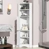Badezimmerschrank mit Dreiecksdesign, multifunktionaler Eckschrank mit offenen und geschlossenen Ablagen, wasserdicht,Weiß Bild 3
