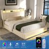 oyajia Polsterbett Doppelbett mit LED Licht 140x200 cm,Hydraulisch anhebbarer Stauraumbett (Mit Lattenrost und Ladefunktion, Leinenmaterial Polsterbettt), Modernes Jugendbett, Leises Design Bett, Max. Belastbarkeit 350 kg Bild 4