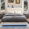 oyajia Polsterbett Doppelbett mit LED Licht 140x200 cm,Hydraulisch anhebbarer Stauraumbett (Mit Lattenrost und Ladefunktion, Leinenmaterial Polsterbettt), Modernes Jugendbett, Leises Design Bett, Max. Belastbarkeit 350 kg Bild 3