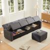 Merax 280cm Großes Sofa, 4-Sitzer Corduroy Sofa, mit Stauraum unter den Sitzflächen, inklusive eines frei platzierbaren Hockers, Grau Bild 2