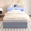 Merax Einzelbett, Schlafsofa 90 × 200 cm, Multifunktionalem Massivholzbett, Mit Einer Euro-Steckdose, Mit Mehrfarbigen LED-Lichtleisten, Hydraulischem Bettmechanismus, Grau Bild 5