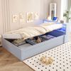 Merax Einzelbett, Schlafsofa 90 × 200 cm, Multifunktionalem Massivholzbett, Mit Einer Euro-Steckdose, Mit Mehrfarbigen LED-Lichtleisten, Hydraulischem Bettmechanismus, Grau Bild 2