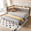Polsterbett Schlafsofa 90x200 cm mit Ausziehbett, LED-Beleuchtung und Ablagefächern am Kopf- und Fußende, Ausgestattet mit USB- und Typ-C-Anschlüssen. Einzelschlafsofa, Samtstoff Hellgrau Bild 3