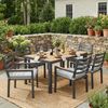 Merax Garten-Essgruppe, Gartenmöbel-Set, Geeignet für 6 Personen, bestehend aus 1 Tisch und 6 Stühlen, verzinktes Eisen, Tischplatte aus Kunststoffholz, grau Bild 2