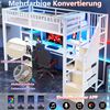 Merax Hochbett, 90 x 200 cm, Kinderbett Eisenrahmen, Ablagefach, Leiter mit Stauraum, Schreibtisch, LED-Lichtleiste, USB-Anschluss inklusive, Weiß Bild 2