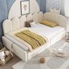 Merax Einzelbett, 90x200 cm Polsterbett, Daybett, Tagesbett-Schlafsofa mit Stauraum (hydraulisch), Gästebett L-Form Samt, Beige Bild 2