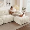 Modulsofa Chenille, U-Form mit 2 Hockern, 4-Sitzer, 358 x 171 x 76 cm, Hellbeige Bild 4