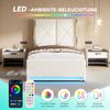 LVHOM Polsterbett mit Stauraum, Einzelbett mit LED, USB-Anschlüsse und Seitentaschen, Funktionbett, 90x200 cm, Beige Bild 5