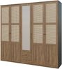 Forte GLENKEEN Kleiderschrank 230, Großer Kleiderschrank im Boho-Stil mit 5 Türen und 2 Schubladen, Spiegel, Valencia Eiche Holzdekor | Naturrattan, 223,4 cm breit x 212,7 cm hoch x 54,5 cm tief Bild 4