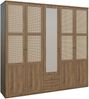Forte GLENKEEN Kleiderschrank 230, Großer Kleiderschrank im Boho-Stil mit 5 Türen und 2 Schubladen, Spiegel, Valencia Eiche Holzdekor | Naturrattan, 223,4 cm breit x 212,7 cm hoch x 54,5 cm tief Bild 2