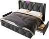 Polsterbett 160×200 cm aus Leinen-Stoff mit USB-Anschluss, vier Schubladen und Matratze, grau Bild 5