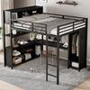 Eisenbett, Hochbett doppelstöckiger Stauraum unter dem Schreibtisch oberes Bett mit Stauraum mit Kleiderschrank, Eisen+Spanplatte, Schwarz, 140 x 200 cm Bild 4