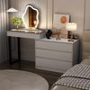 BROTTAR Schminktisch mit Spiegel, 5 Schubladen und LED-Beleuchtung, mit Glasplatte und L-förmigem Design, weiß Bild 3