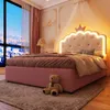 Prinzessinbett mit LED-Beleuchtung, Gästebett und Schubladen, Mädchenbett, Polsterbett für Mädchen, Doppelbett, Kunstleder, 140x200cm Bild 2