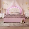 Prinzessinbett mit LED-Beleuchtung, Gästebett und Schubladen, Mädchenbett, Polsterbett für Mädchen, Doppelbett, Kunstleder, 140x200cm Bild 4