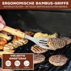 Grillbesteck 3er Set / Edelstahl mit Bambusgriffen / Zange Wender Fleischgabel Bild 3