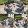 Merax Gartenlounge-Set 6 teilig für 7-8 Personen, Gartenmöbelset mit Kissen, Tisch mit Holzoptik-Glasplatte, Sofagarnitur Terassenmöbelset, Grau Bild 3