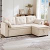 Ecksofa mit Chaiselongue & Stauraum,Schlafsofa mit Getränkehaltern, Seitentaschen & 2 Kissen,umwandelbares 3-Sitzer Sofa aus Baumwoll-Leinen für Wohnzimmer Bild 2