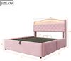 Merax Polsterbett 140 x 200 cm, Doppelbett mit hydraulischem Stauraum, Samtbezug, LED-Kopfteilbeleuchtung, USB- und USB-C-Ladeanschlüssen, Stauraum im Kopfteil und Metallbettplatte, Rosa Bild 4
