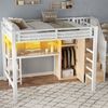 Metall-Hochbett 140x200 mit Schreibtisch, Regal, Kleiderschrank und Stauraumtreppe, Weiß Bild 4