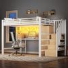 Metall-Hochbett 140x200 mit Schreibtisch, Regal, Kleiderschrank und Stauraumtreppe, Weiß Bild 2