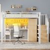 Metall-Hochbett 140x200 mit Schreibtisch, Regal, Kleiderschrank und Stauraumtreppe, Weiß Bild 3