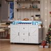 Flieks Küchenwagen Kücheninsel mit klappbarer Arbeitsplatte Marmoroptik & LED-Beleuchtung, (1 St), Servierwagen Küchenschrank mit Weingestell und Gläserhalter Weiß Bild 2
