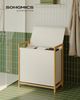 SONGMICS Wäschesammler mit Deckel, 3 Fächer Wäschekorb mit Bambusrahmen, Wäschesack abnehmbar, 150 L, creme Bild 2