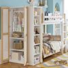Novelux Etagenbett 90x200 mit Kleiderschrank und 6 Regalen – Kinderbett mit Fallschutz, 4-stufiger Leiter, Holz Weiß/Natur Bild 5