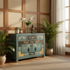 Vintage Kommode Blau Beige verziert chinesisch Schrank Sideboard Kolonial-Stil Antik-Stil Lowboard asiatisch orientalisch Fernost shabby-chic Landhaus Bild 3