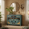 Vintage Kommode Blau Beige verziert chinesisch Schrank Sideboard Kolonial-Stil Antik-Stil Lowboard asiatisch orientalisch Fernost shabby-chic Landhaus Bild 5