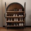 Merax Sideboard, Schuhschrank mit abgerundeter Außenseite, durchbrochenen Rattantüren und drei Regalen, Schwarz und Holz Bild 2