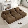 Modulares 3-Sitzer-Sofa mit 3 Hockern aus Cordstoff,montagefreie Lieferung haustierfreundlich ultra-breite Armlehnen 32D hochelastische Polsterung für Wohnzimmer und Heimkino,Cordstoff,Braun, Bild 3