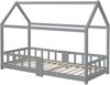 Kinderbett Hausbett 90x200 cmHolzbett für Kinderzimmer inkl. Tafel Lattenrosten Rausfallschutz, aus Kiefernholz Grau (ohne Matratze) Bild 5