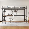 Hochbett mit Rausfallschutz, Regal, Leiter, Schreibtisch und Lattenrost, 90x200 cm, Metallbett, Kinderbett Bild 2