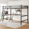 Hochbett mit Rausfallschutz, Regal, Leiter, Schreibtisch und Lattenrost, 90x200 cm, Metallbett, Kinderbett Bild 3