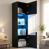 Merax 165cm Vitrinenschrank, Hochglänzender Vitrinenschrank (Schranktüren), hoher Schrank mit großem Stauraum und LED-Beleuchtung. Schwarz Bild 2