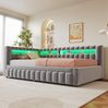 Schlafsofa, Samt mit LED, Ablagefächern & USB-Anschluss, 90x200 cm, Hellgrau, ohne Matratze Bild 5