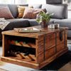 Couchtisch Sheesham Massivholz 100x60x40cm mit Weinregal Stauraum Modern Bild 3