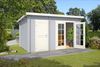 Lasita Maja Flachdach Gartenhaus Belmont Gartenhaus aus Holz in Grau Holzhaus mit 28 mm Wandstärke Blockbohlenhaus mit Montagematerial Bild 4