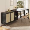 Tischschrank 360°drehbarer und erweiterbarer mit Retro Rattantüren, Sideboard Buffet mit Stauraum, Esstisch Küchenregal Bild 3