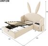 Novelux Jugendbett 90x200 cm mit Bettkasten Hydraulisch – Samtstoff Beige, Hasenohr-Design & Nachttisch Bild 2