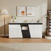 Merax 140 cm Sideboard, Großer Aufbewahrungsschrank mit 3 Schränken und 4 Türen, Abgewinkeltes Design + Schwarz-Weiß-Farbblockierung, Moderne Kommode mit LED-Lichtleiste Bild 2