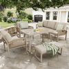 Flieks Gartenlounge-Set, 7-Sitzer Gartenmöbel-Set Sitzgruppe mit Holzoptik Glas Tischplatte Bild 2