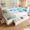 Merax Einzelbett, Tagesbett, 90x190 cm Jugendbett, Funktionsbett mit LED-Beleuchtung aus Holzwerkstoff mit USB & Typ-C Ladestation, Weiß Bild 2
