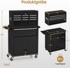 BarberPub 2 in 1 Friseurwagen mit 5 Schubladen, Schrank & 6 Haken, Bedienungswagen mit Rollen, Friseur Arbeitswagen Abschließbar, Beauty Salon Trolley Metall, 0097,Schwarz-Silber Bild 3