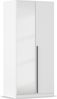 rauch Kleiderschrank Alba, Drehtürenschrank, Garderobenschrank, 2-türig, mit Spiegel, mit 1 Kleiderstange und 1 Einlegeboden, Farbe Weiß, Griffstange Grau metallic, Schwarz, 91x197x56cm Bild 3