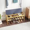 Bambus-Schuhbank Flurbank mit gepolstertem Klappdeckel verstecktem Stauraum & Schuhregal Grau Bild 2